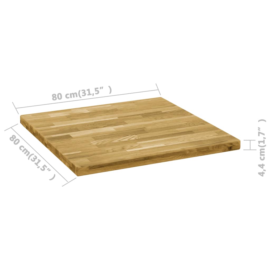 vidaXL galda virsma, 80x80 cm, 44 mm, kvadrāta forma, ozola masīvkoks