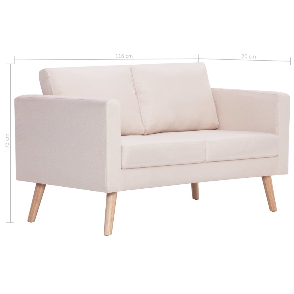 vidaXL divvietīgs dīvāns, krēmkrāsas audums