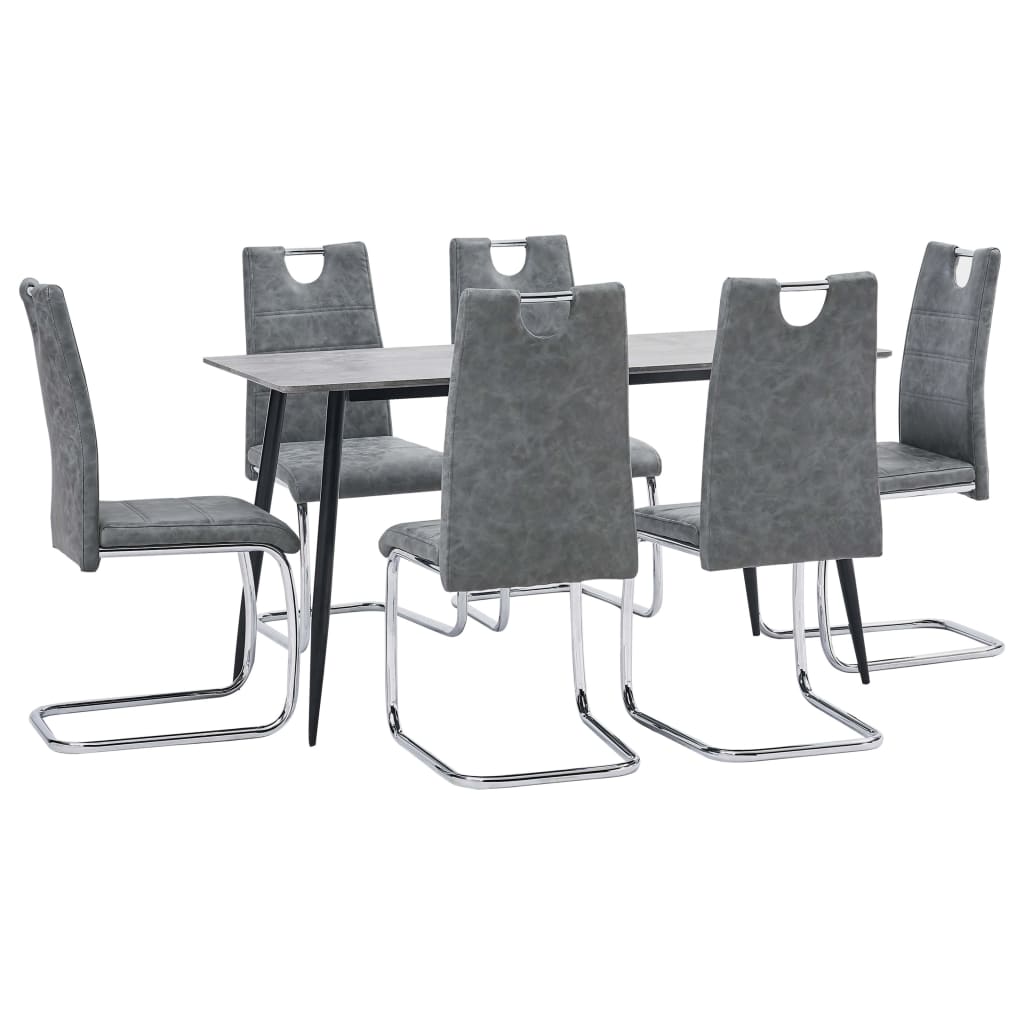 vidaXL virtuves galds un 6 krēsli, pelēka mākslīgā āda