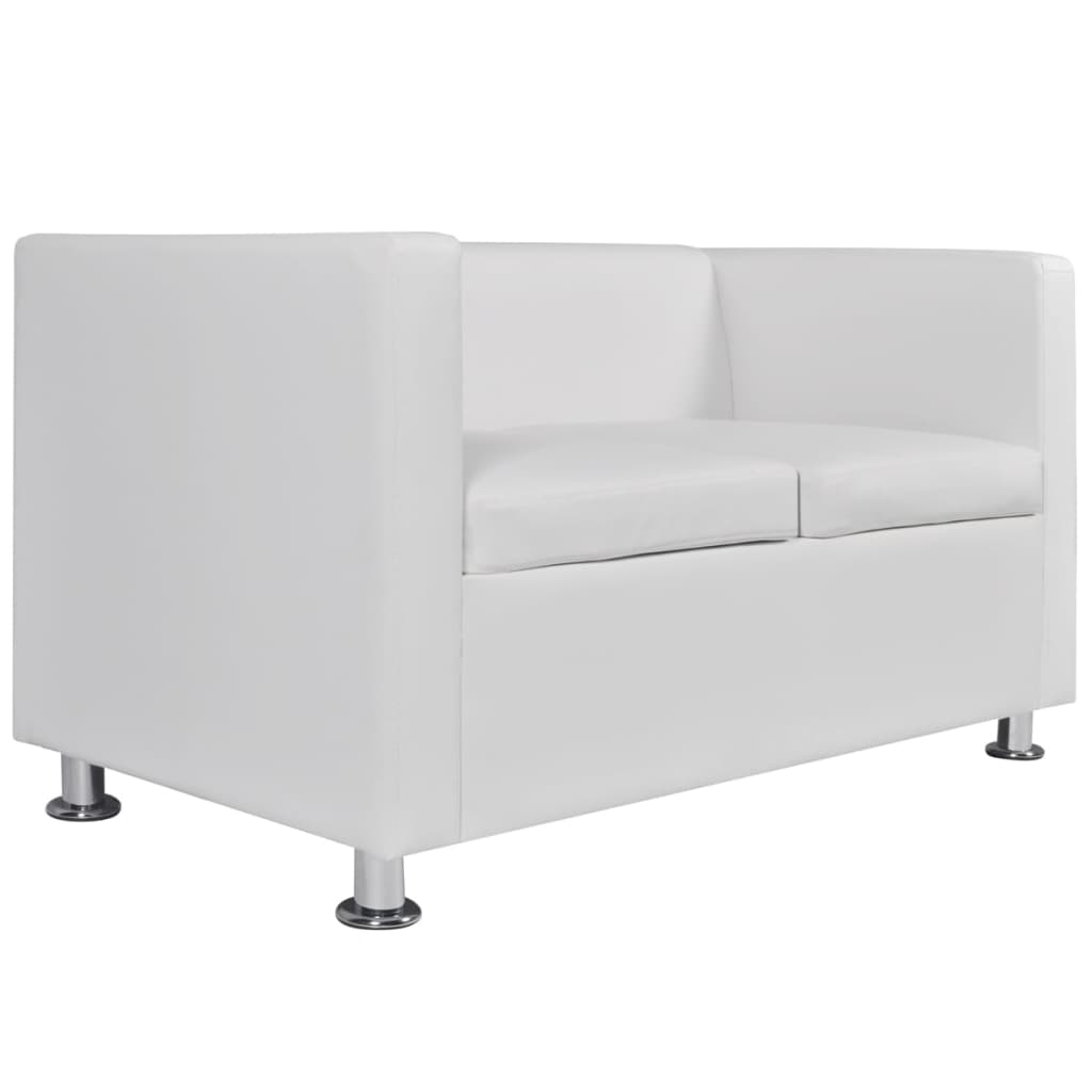 vidaXL dīvāns, divvietīgs, balta mākslīgā āda
