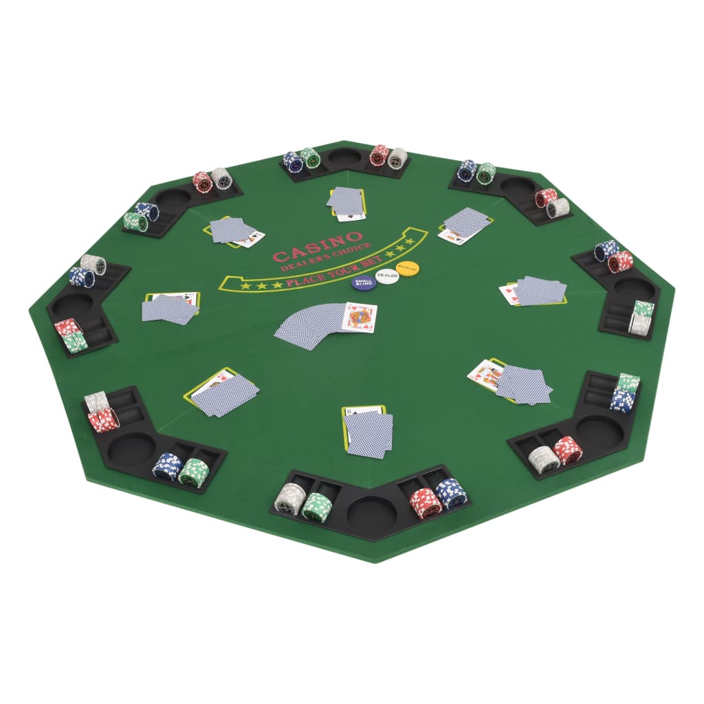 vidaXL pokera galda virsma, salokāma, 8 spēlētājiem, astoņstūra, zaļa
