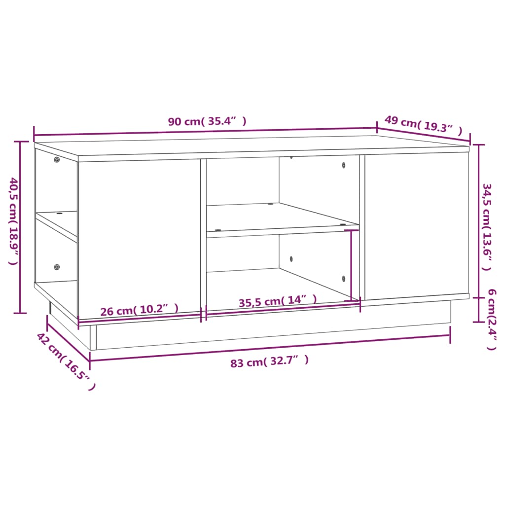 vidaXL kafijas galdiņš, pelēks, 90x49x40,5 cm, priedes masīvkoks