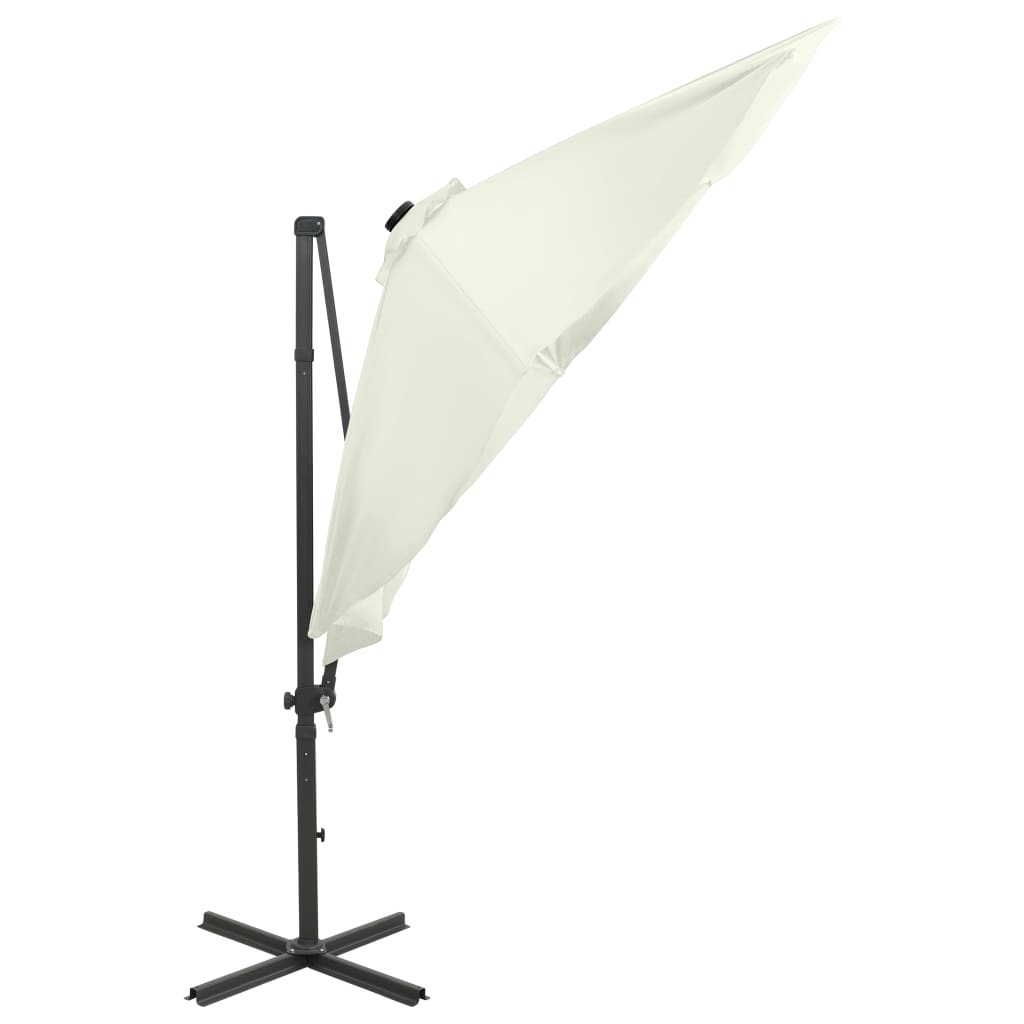 vidaXL saulessargs ar kātu un LED gaismām, 300 cm, smilšu krāsā
