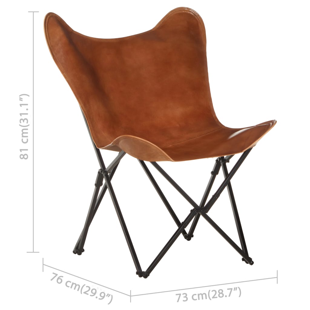 vidaXL tauriņa formas krēsls, saliekams, brūna dabīgā āda