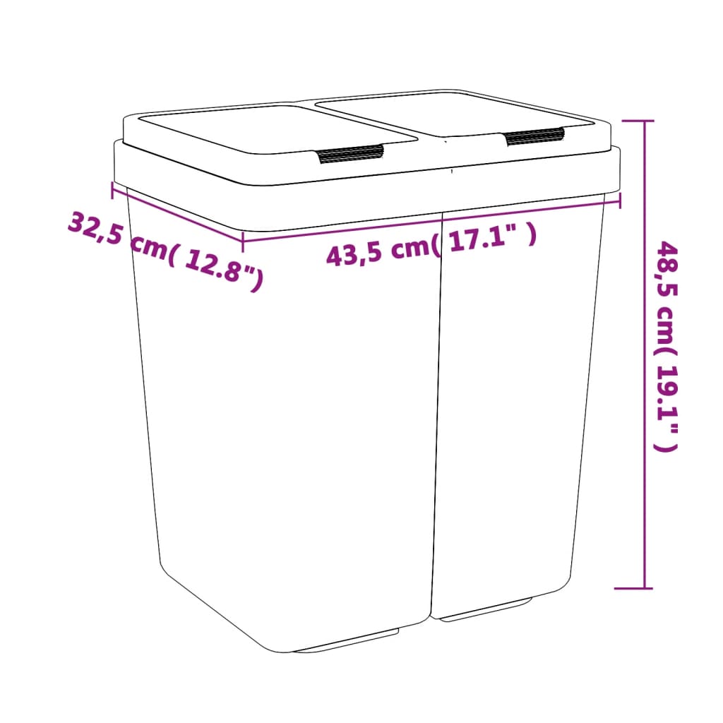vidaXL dubultā atkritumu tvertne, balta, 2x25 l