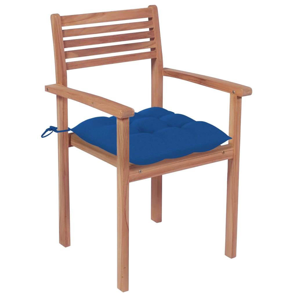 vidaXL dārza krēsli, zili matrači, 4 gab., masīvs tīkkoks