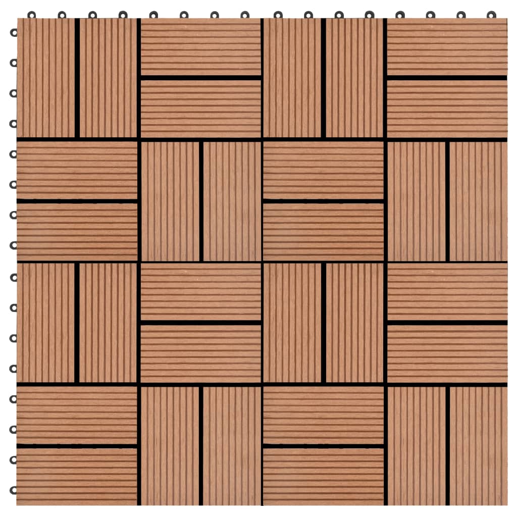 vidaXL terases flīzes, 11 gab., WPC, 30x30 cm, 1 m2, brūnas
