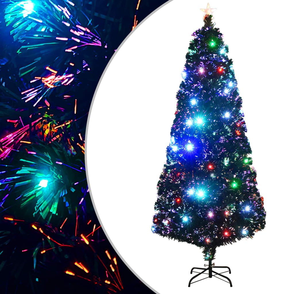 vidaXL Ziemassvētku egle ar statīvu, LED, 210 cm, optiskā šķiedra