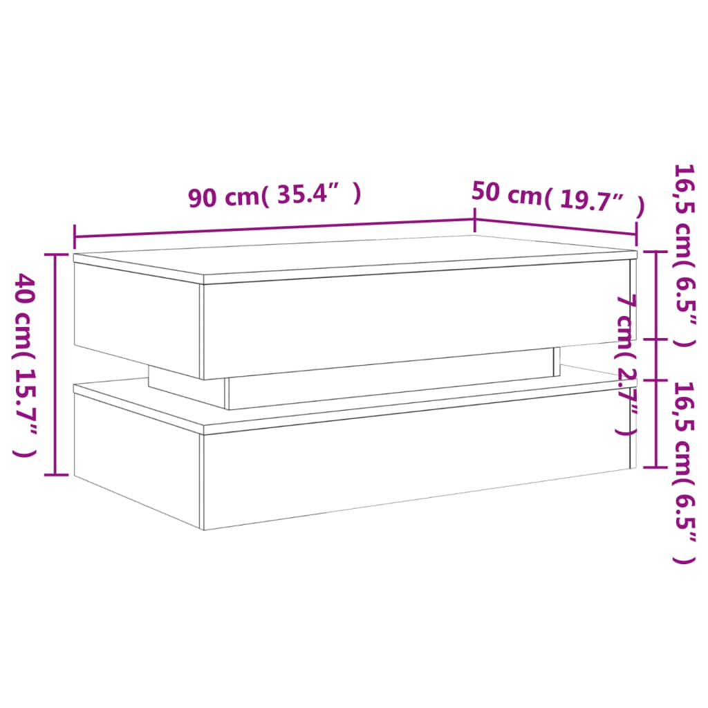 vidaXL kafijas galdiņš ar LED, balts, 90x50x40 cm