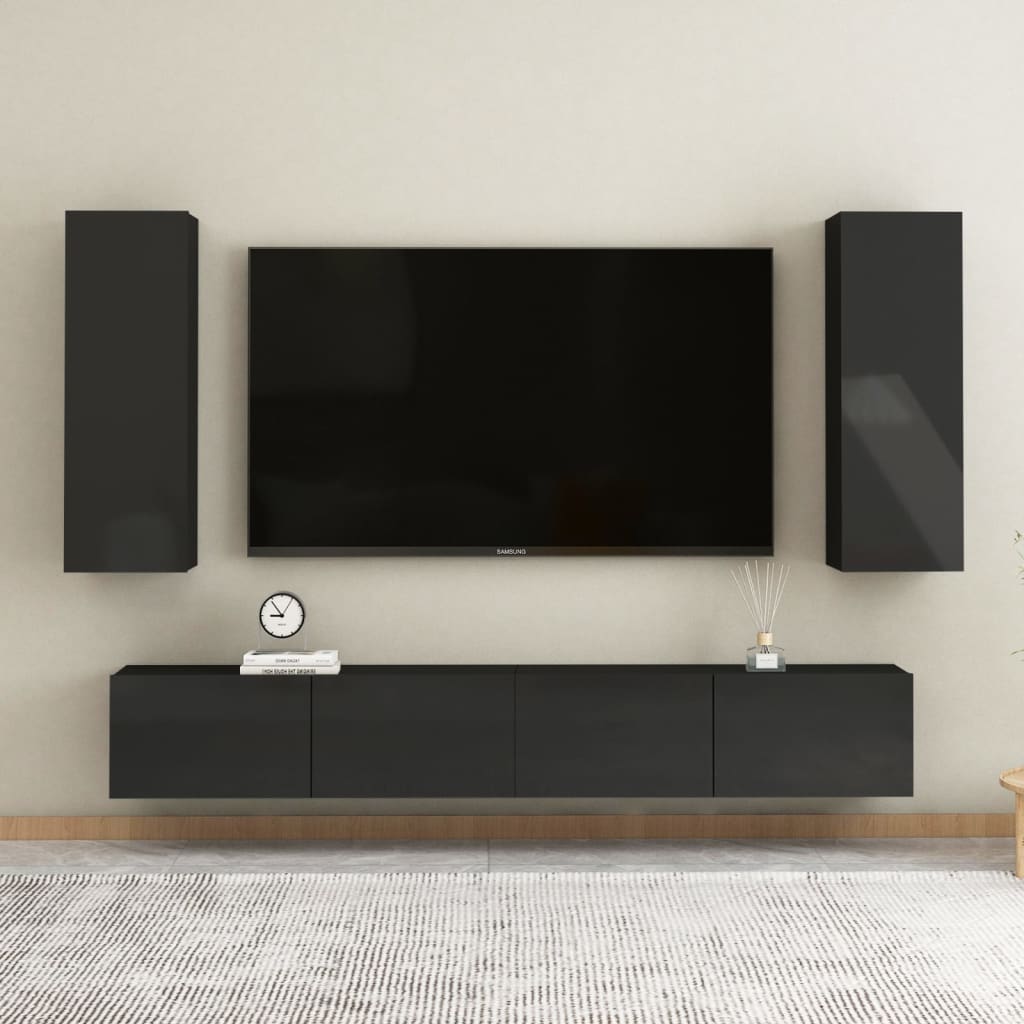 vidaXL TV skapītis, 30,5x30x90 cm, spīdīgi melns, skaidu plāksne