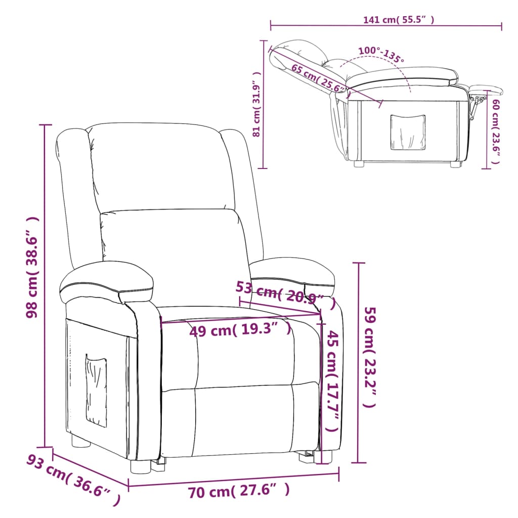vidaXL atpūtas krēsls, atgāžams, gaiši pelēka mākslīgā āda un audums