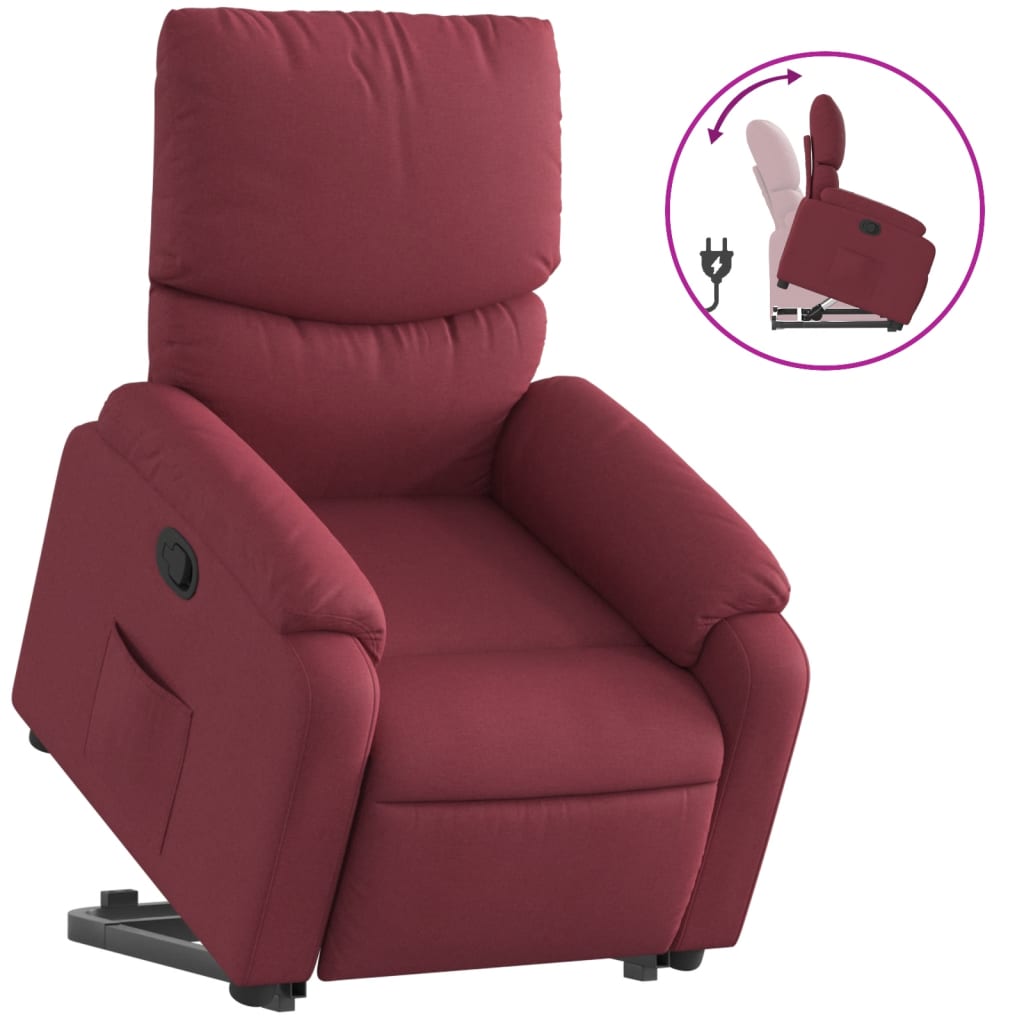 vidaXL atpūtas krēsls, paceļams, atgāžams, vīnsarkans audums