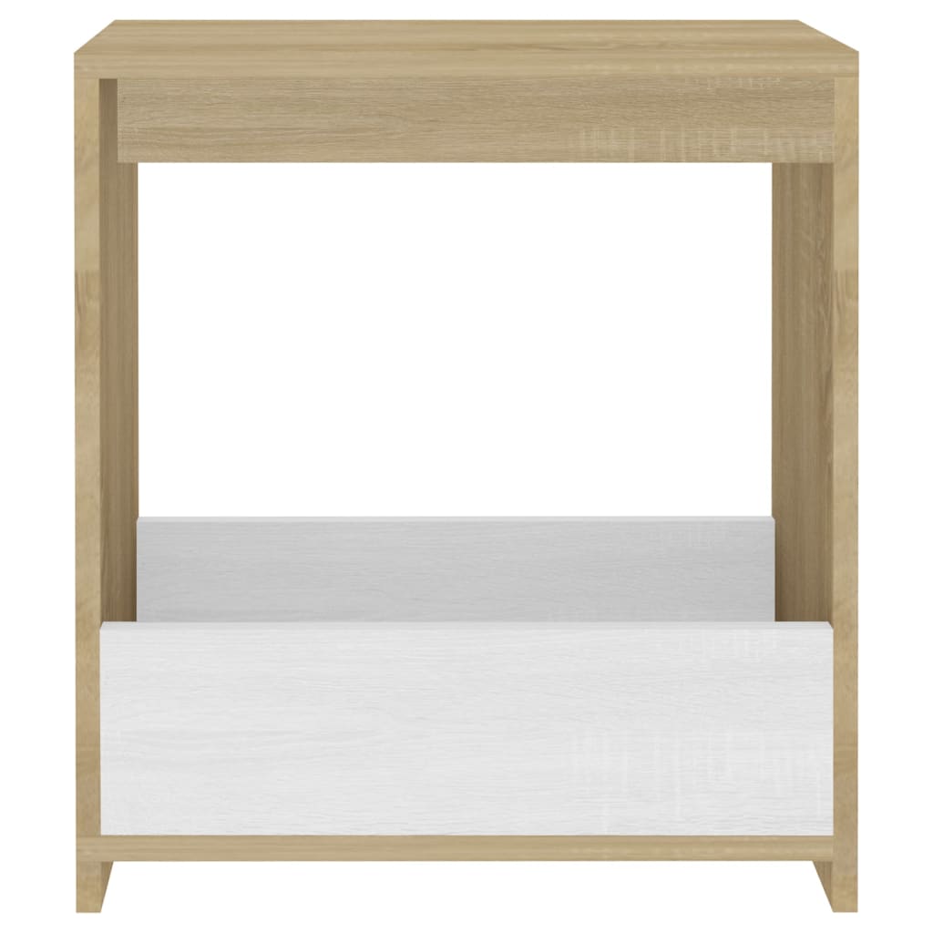 vidaXL galdiņš, balta un ozolkoka krāsa, 50x26x50 cm, skaidu plāksne