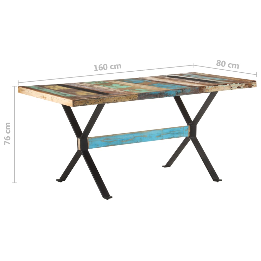 vidaXL virtuves galds, 160x80x76 cm, pārstrādāts masīvkoks