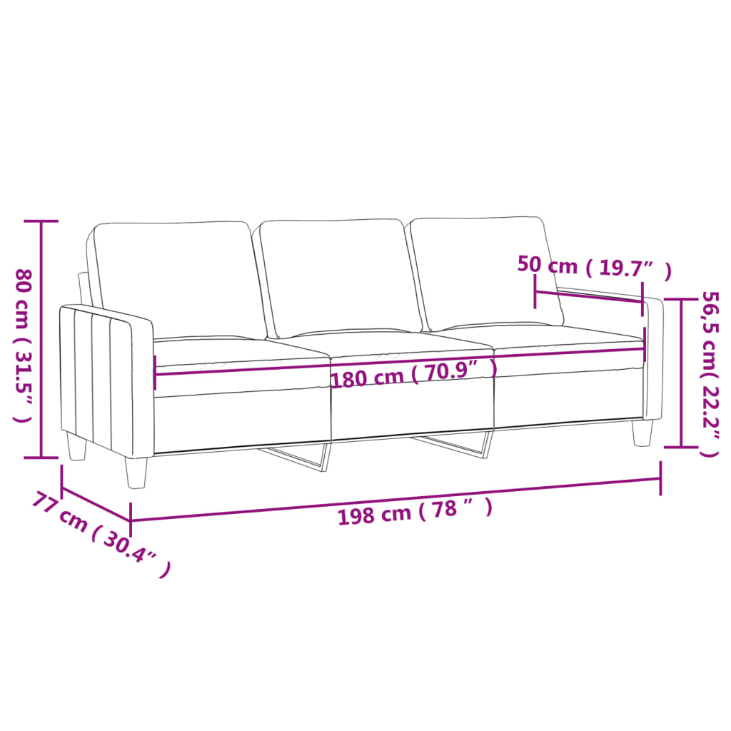 vidaXL trīsvietīgs dīvāns, melns, 180 cm, mākslīgā āda