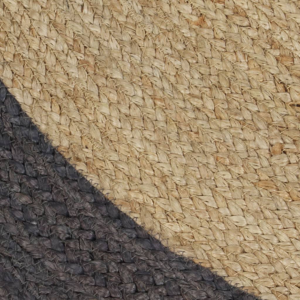 vidaXL paklājs ar tumši pelēku malu, džuta, 150 cm, roku darbs