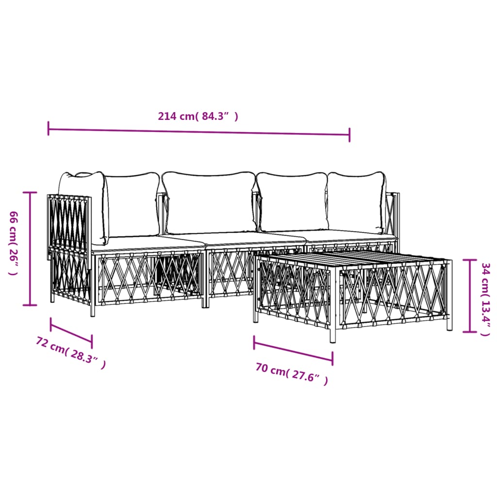 vidaXL 4-daļīgs dārza atpūtas mēbeļu komplekts ar matračiem, tērauds