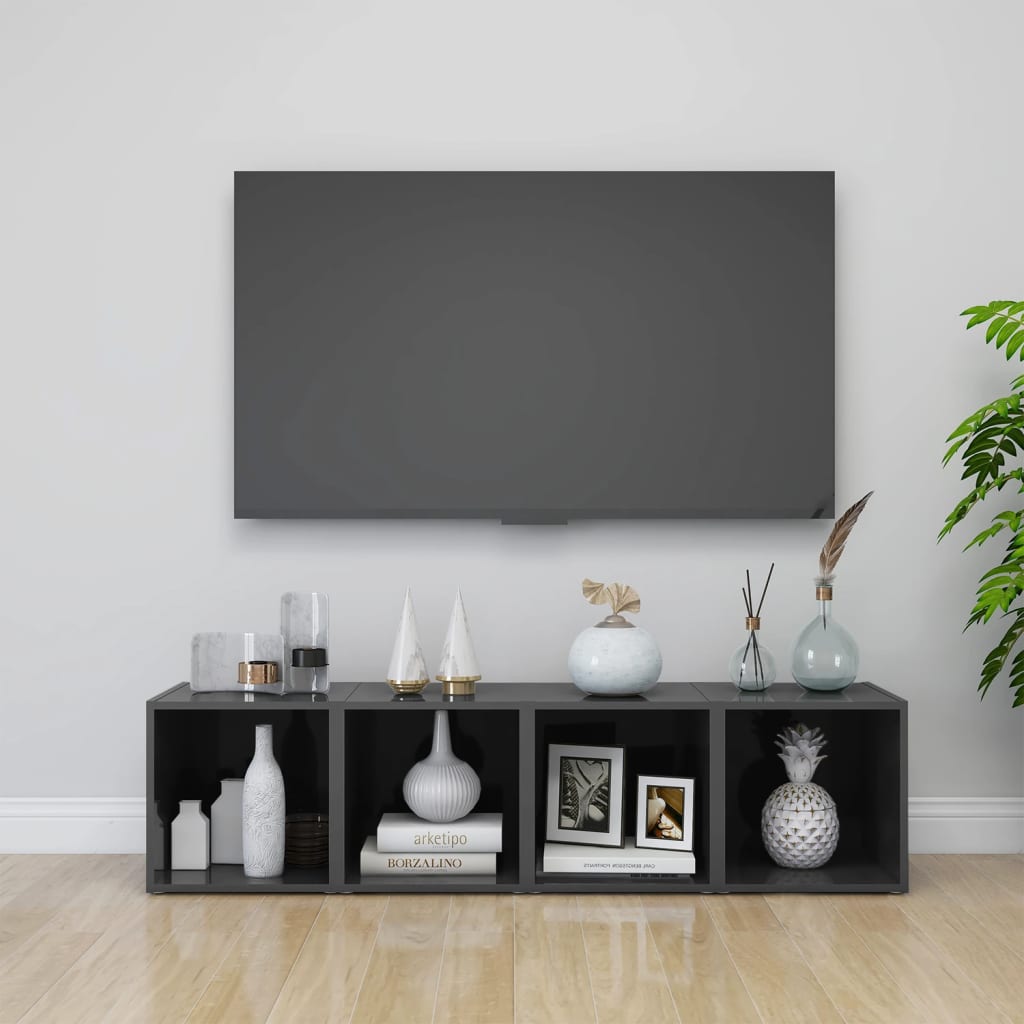 vidaXL TV plaukts, spīdīgi pelēks, 37x35x37 cm, skaidu plāksne