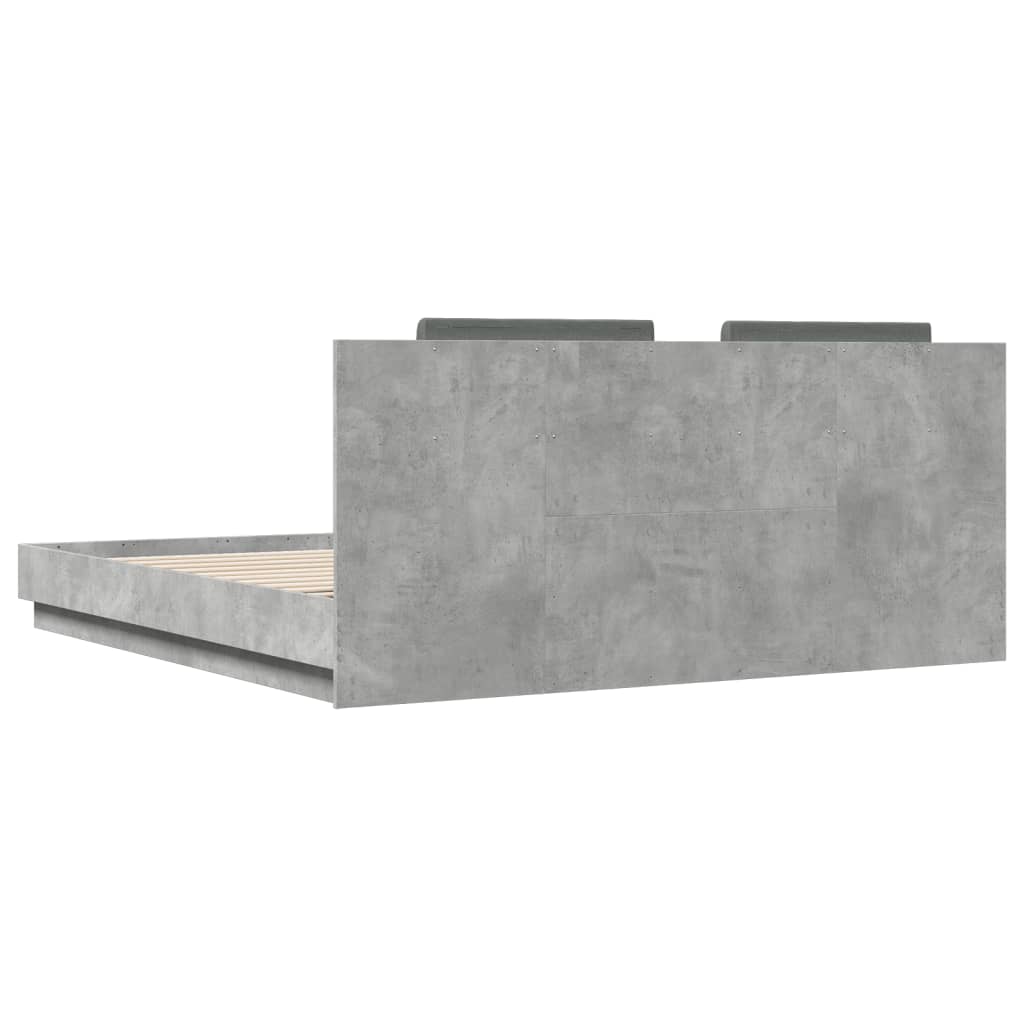 vidaXL gultas rāmis ar galvgali un LED, betona pelēks, 180x200 cm