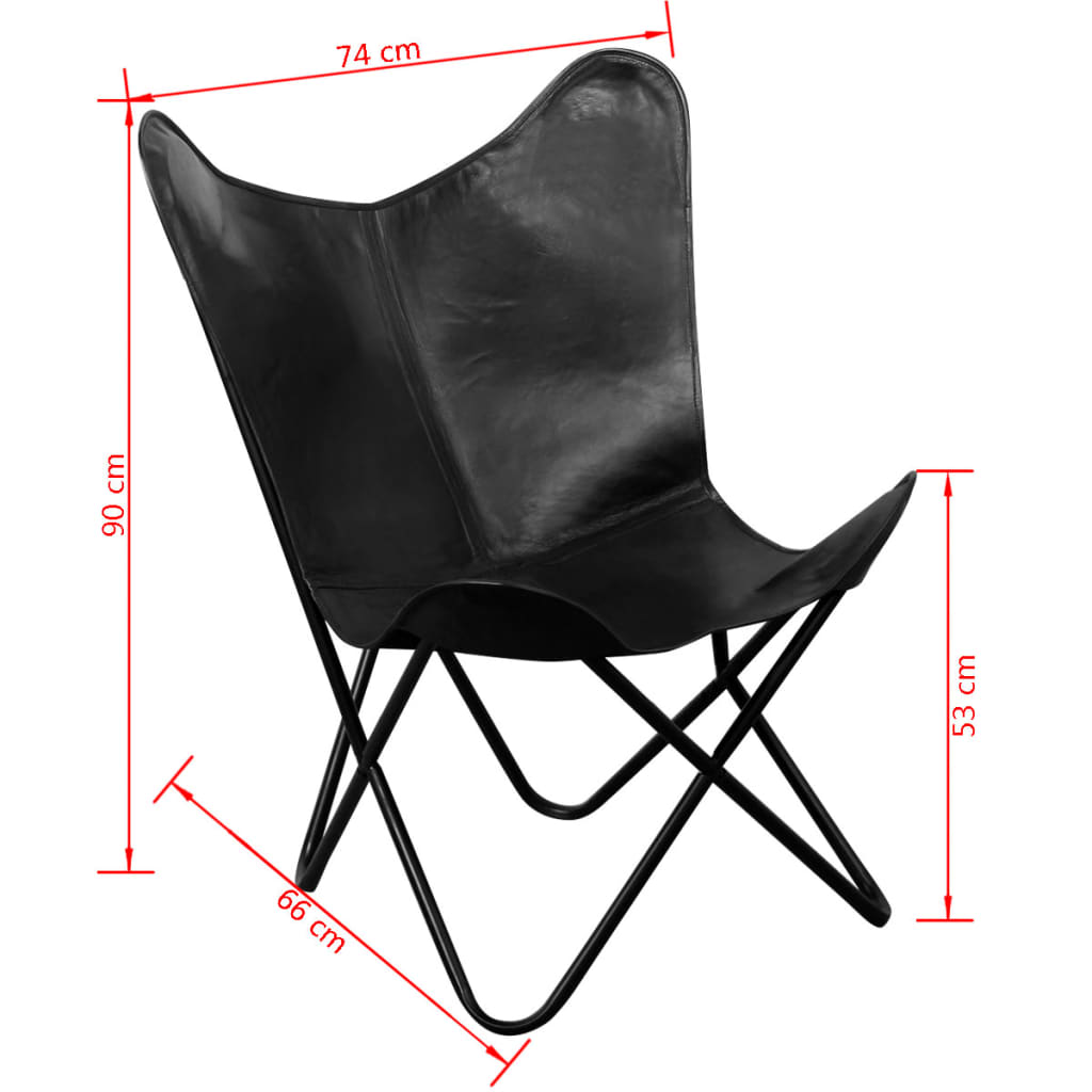 vidaXL tauriņa formas krēsls, melna dabīgā āda