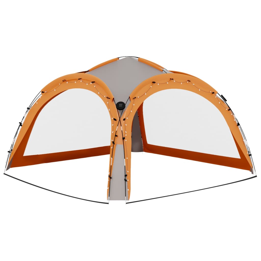vidaXL svinību telts, LED, 4 sānu sienas, 3,6x3,6x2,3m, pelēka, oranža
