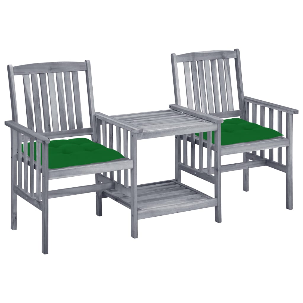 vidaXL dārza krēsli ar matračiem un galdiņu, akācijas masīvkoks