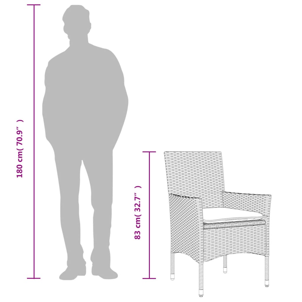 vidaXL dārza krēsli, 2 gab., ar matračiem, PE rotangpalma, brūni
