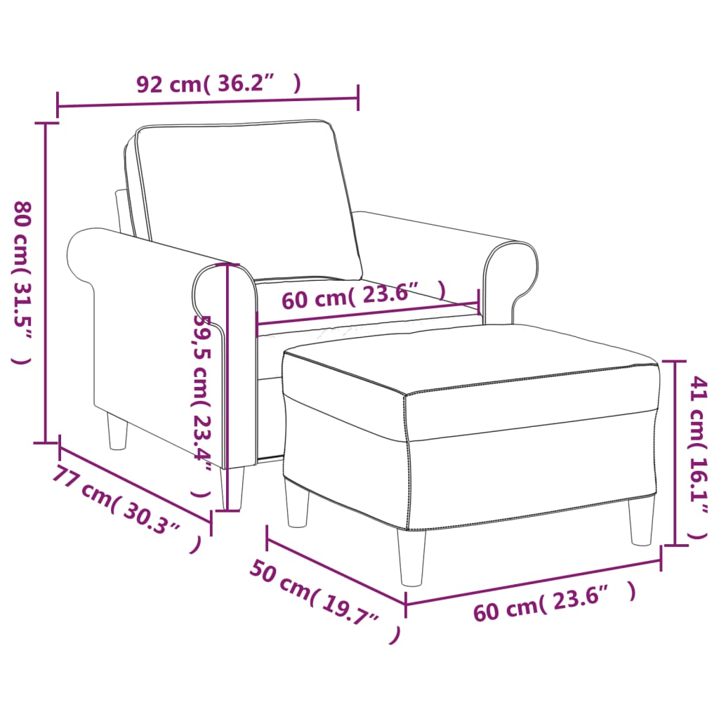 vidaXL atpūtas krēsls ar kājsoliņu, 60 cm, tumši pelēks audums