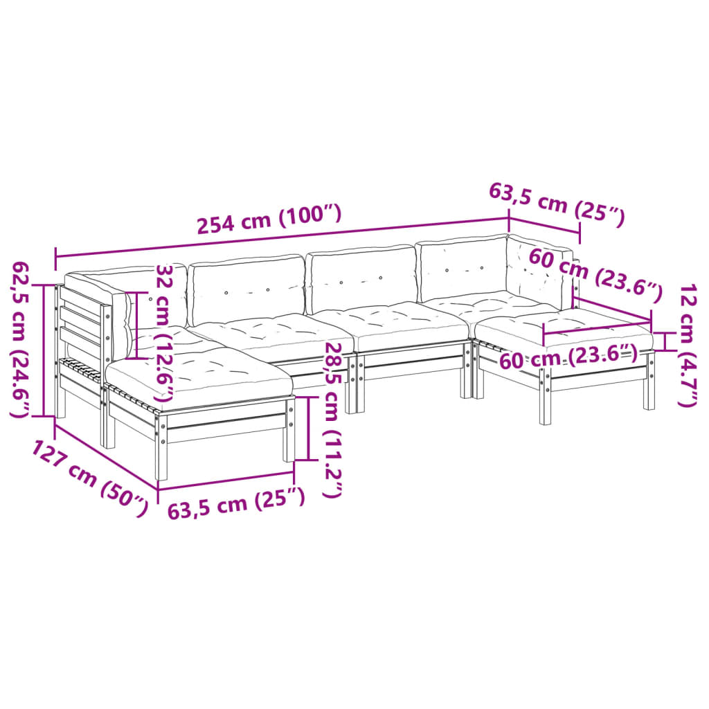 vidaXL 6-daļīgs dārza dīvāna komplekts ar matračiem, priede