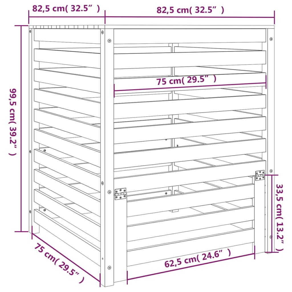 vidaXL komposta kaste, pelēka, 82,5x82,5x99,5 cm, priedes masīvkoks