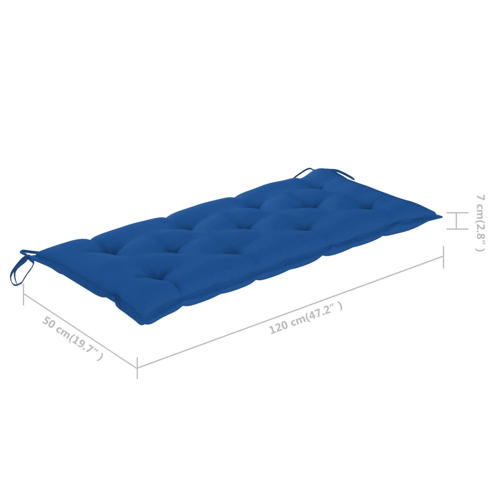 vidaXL šūpuļsols ar zilu matraci, 120 cm, masīvs tīkkoks