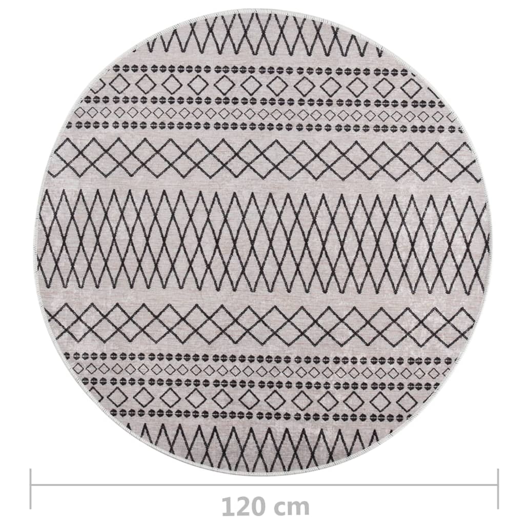 vidaXL paklājs, φ 120 cm, mazgājams, neslīdošs, melns ar baltu