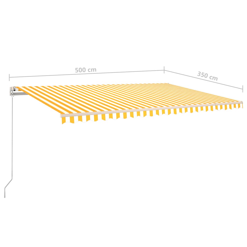 vidaXL izvelkama markīze ar kātiem, 5x3,5 m, manuāla, dzelteni balta