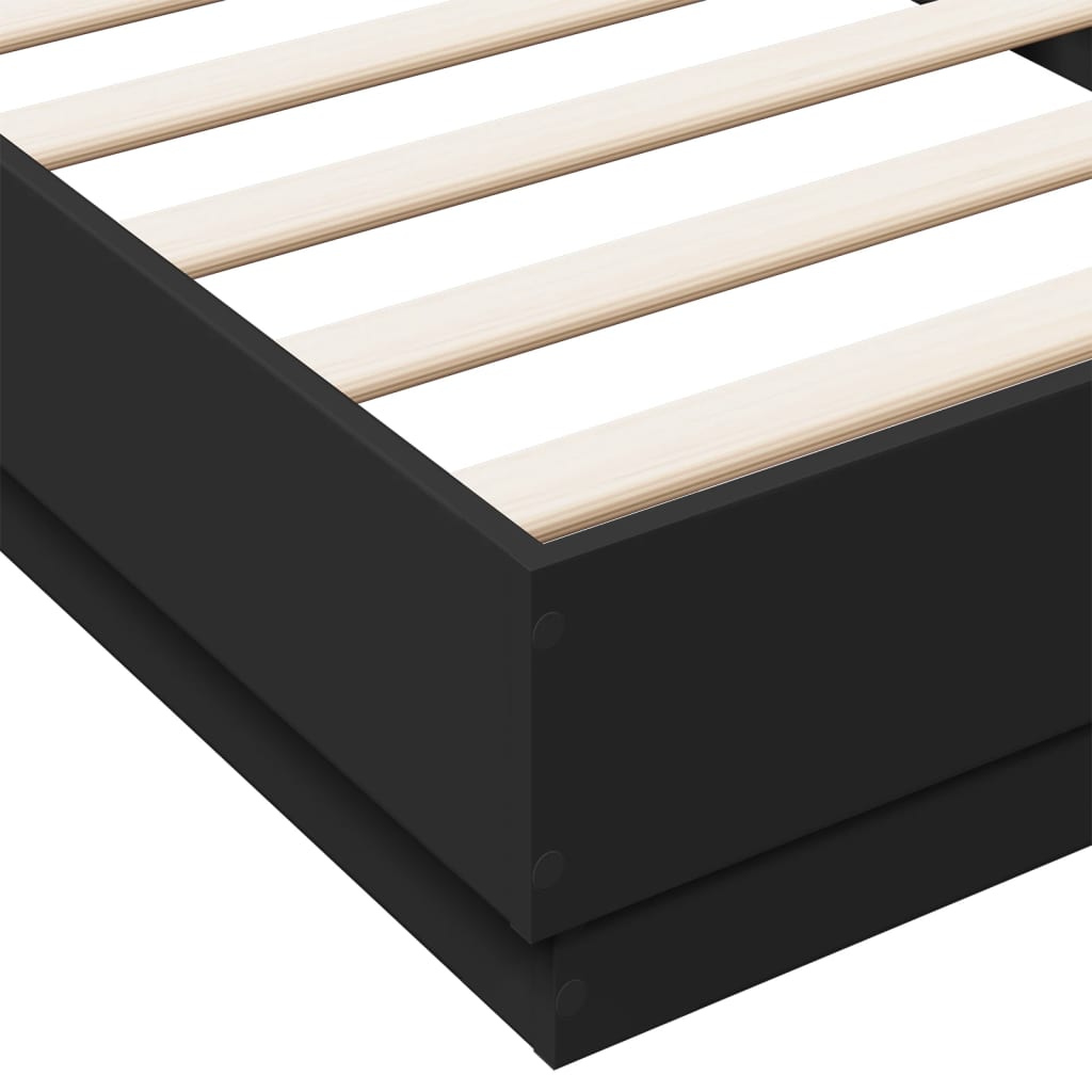 vidaXL gultas rāmis ar LED, melns, 90x200 cm