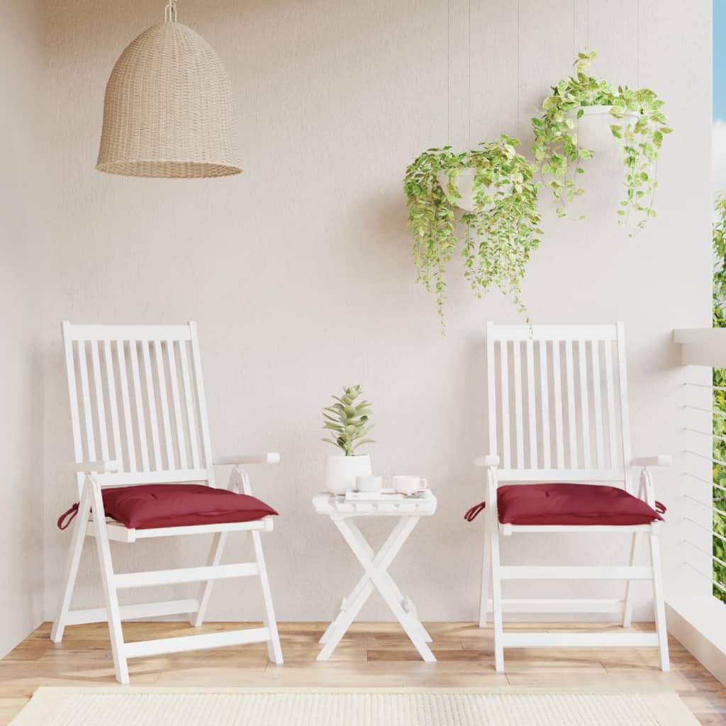 vidaXL dārza krēslu spilveni, 2 gab., vīnsarkani, 50x50x7 cm, audums