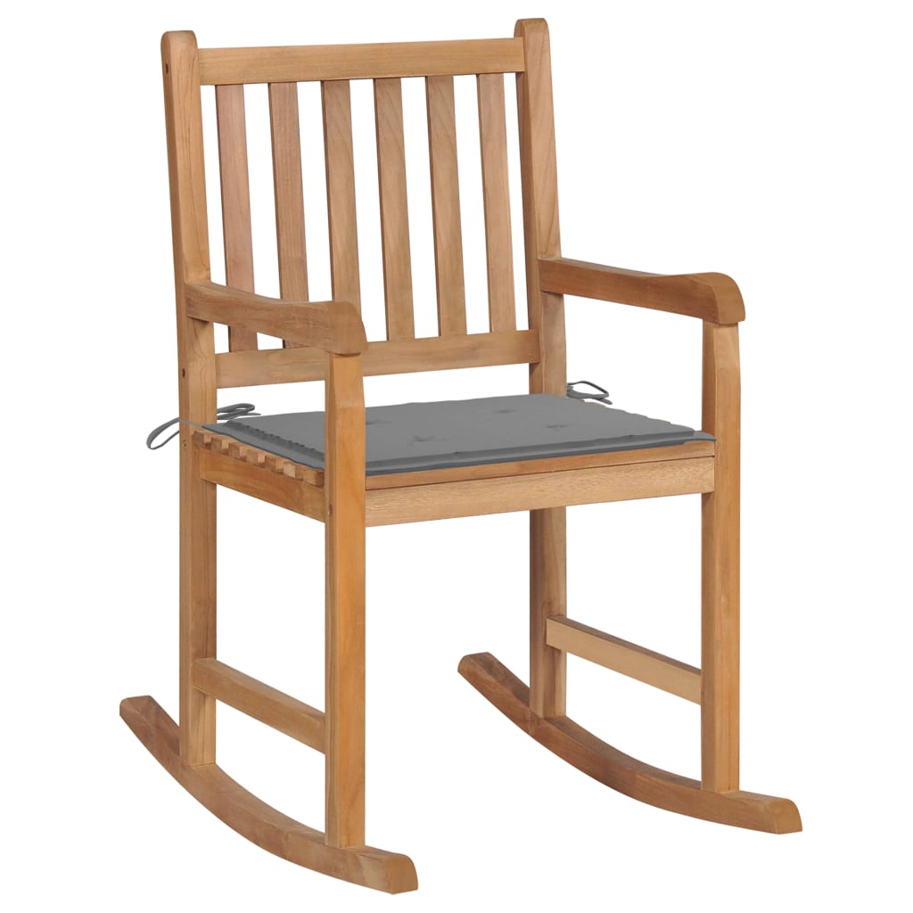 vidaXL šūpuļkrēsls ar pelēku matraci, masīvs tīkkoks