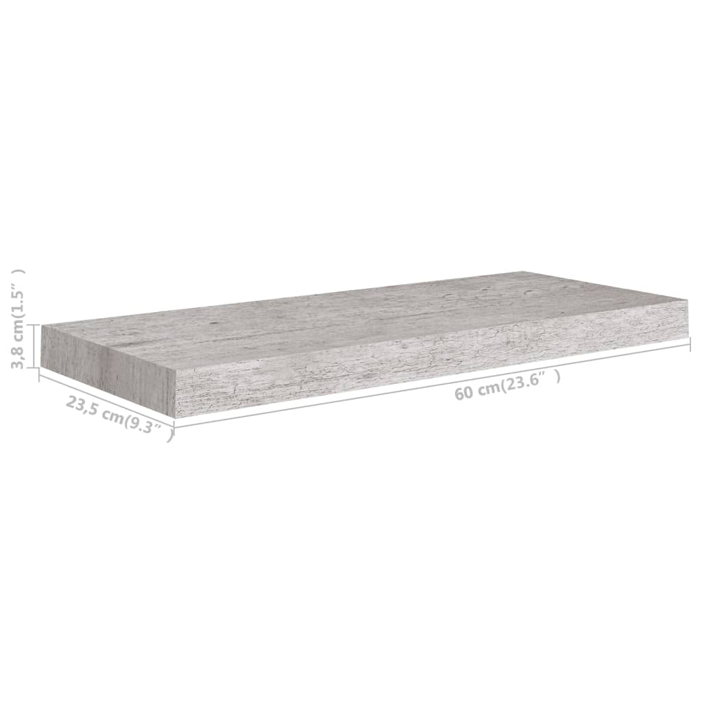 vidaXL sienas plaukts, betona pelēks, 60x23,5x3,8 cm, MDF