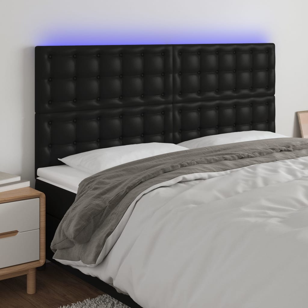 vidaXL gultas galvgalis ar LED, 180x5x118/128 cm, melns mākslīgā āda