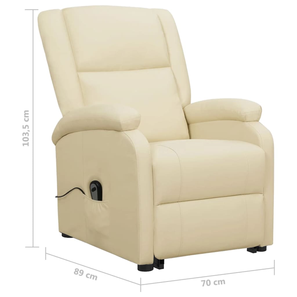 vidaXL atpūtas krēsls, paceļams, krēmkrāsas mākslīgā āda