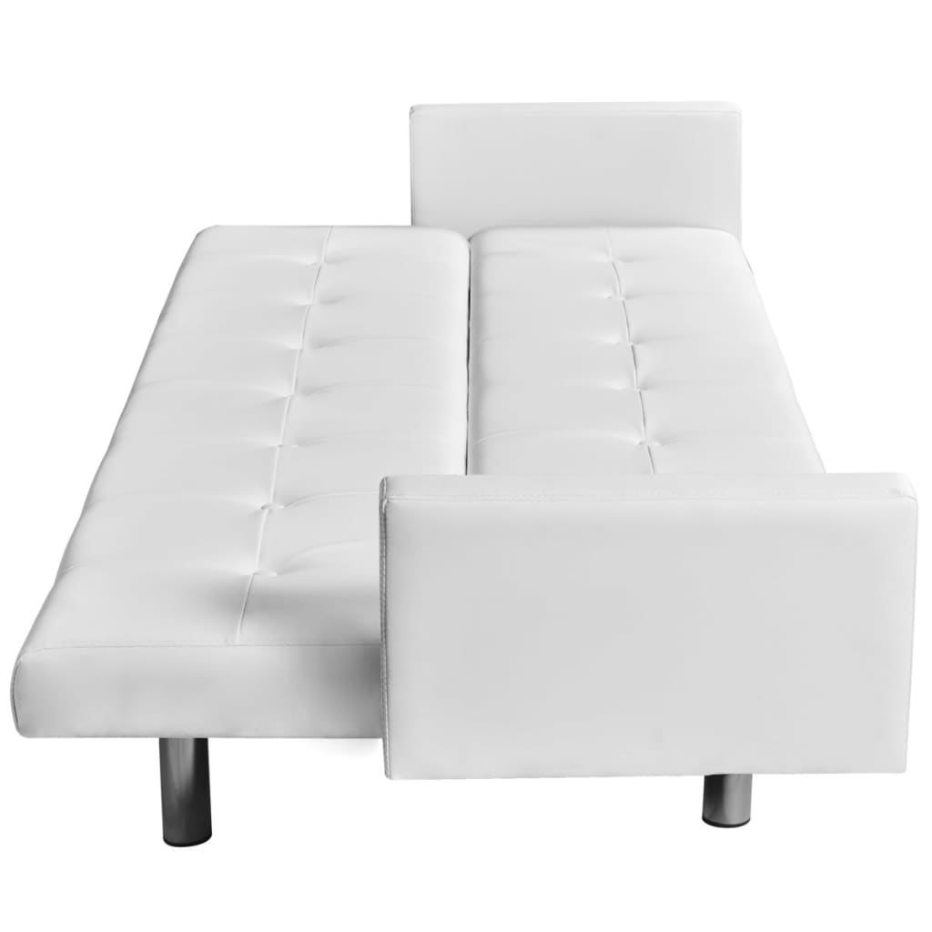 vidaXL izvelkamais dīvāns ar roku balstiem, balta mākslīgā āda