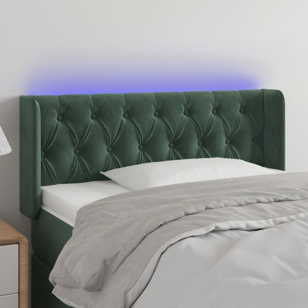 vidaXL gultas galvgalis ar LED, 93x16x78/88 cm, tumši zaļš samts