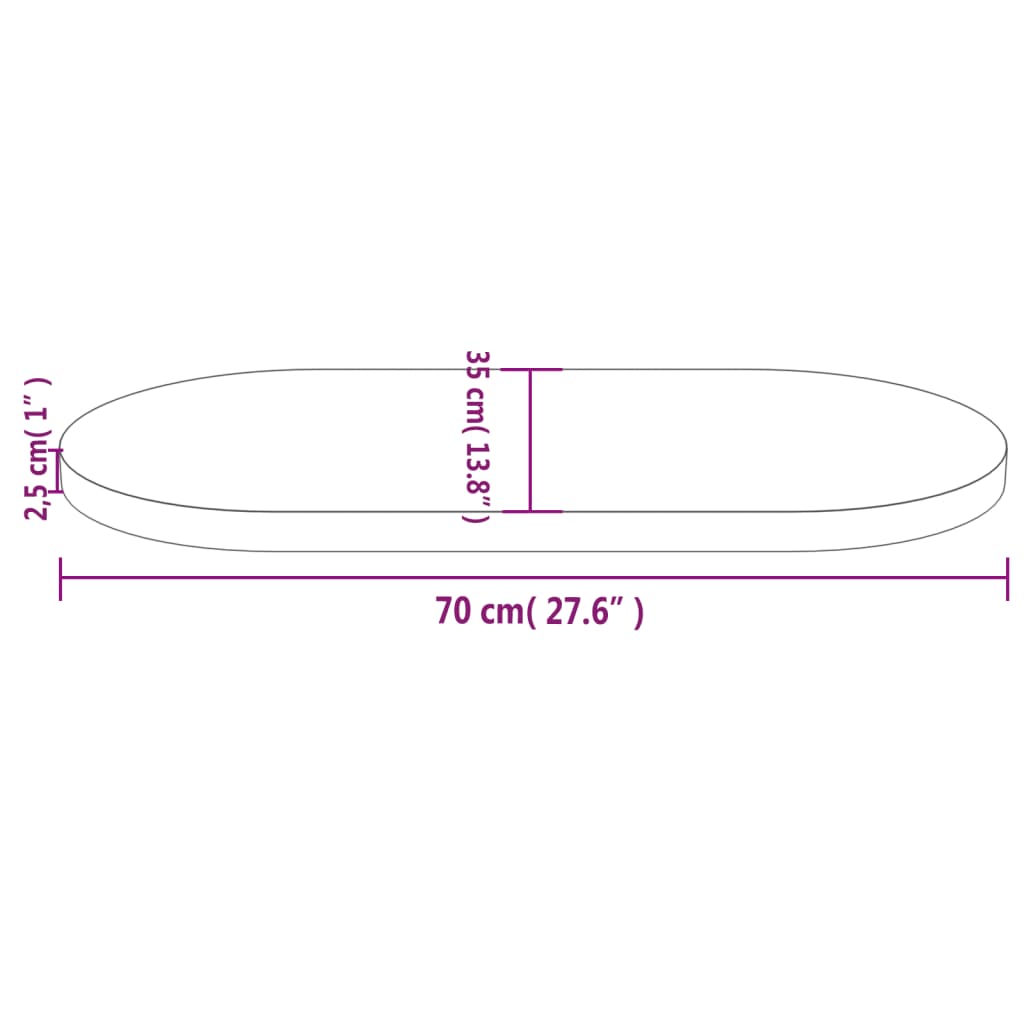 vidaXL galda virsma, 70x35x2,5 cm, priedes masīvkoks, ovāla