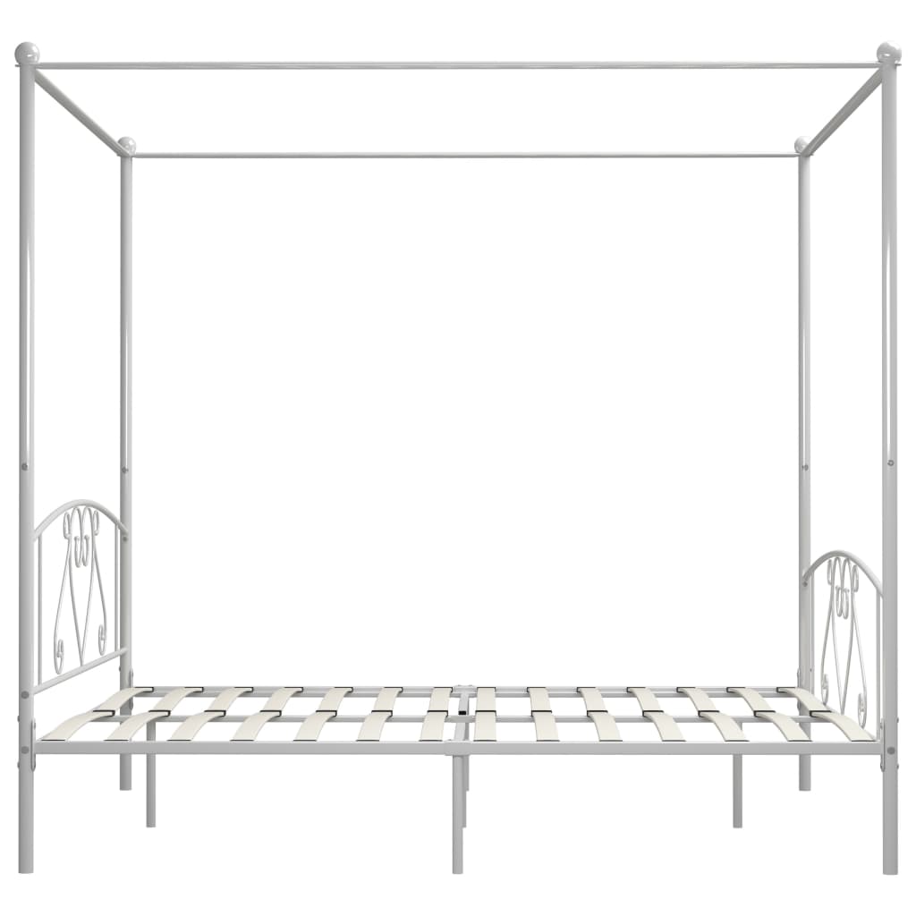 vidaXL gultas rāmis ar nojumi, balts metāls, 180x200 cm
