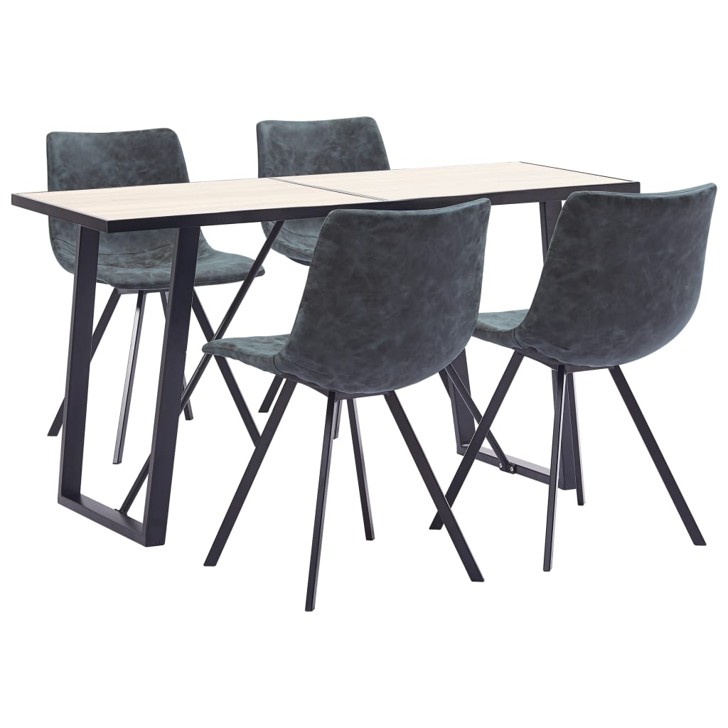 vidaXL virtuves galds un 4 krēsli, melna mākslīgā āda
