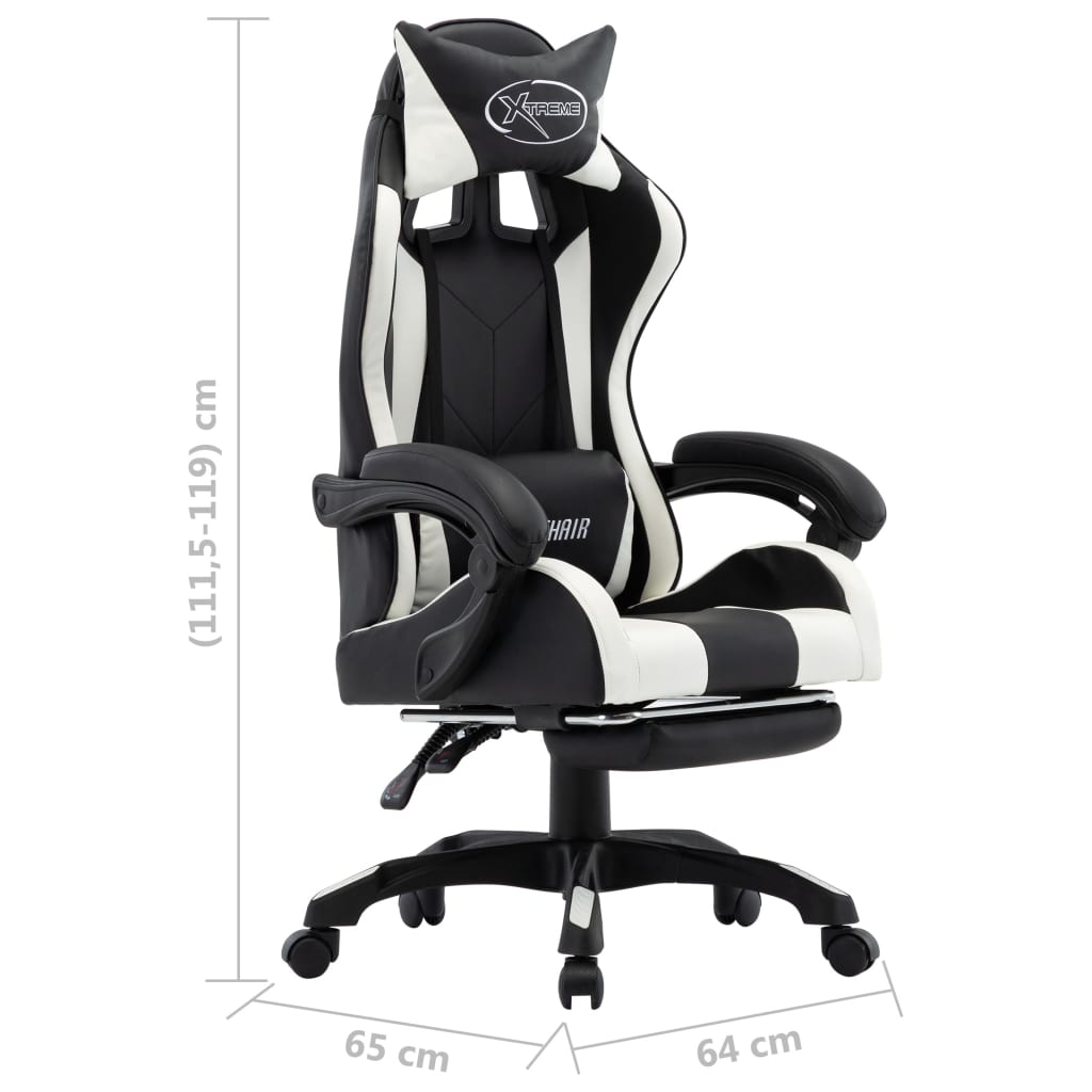 vidaXL biroja krēsls ar kāju balstu, balta un melna mākslīgā āda