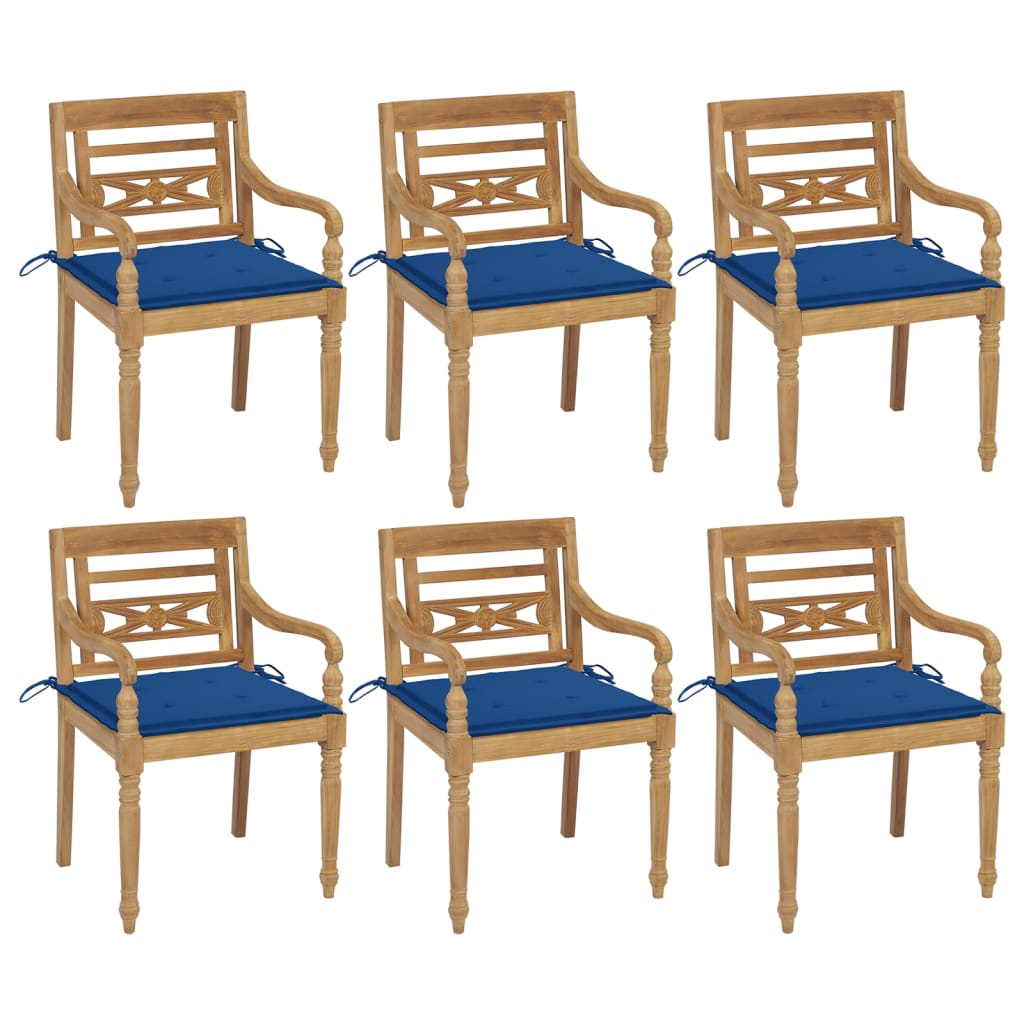 vidaXL dārza krēsli ar matračiem, 6 gab., masīvs tīkkoks