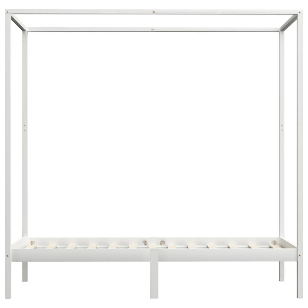 vidaXL gultas rāmis ar nojumi, balts, 100x200 cm, priedes masīvkoks