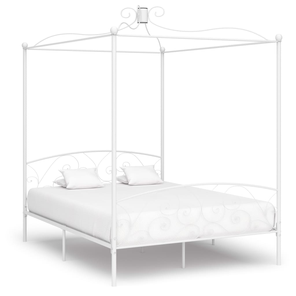 vidaXL gultas rāmis ar nojumi, balts, metāls, 180x200 cm