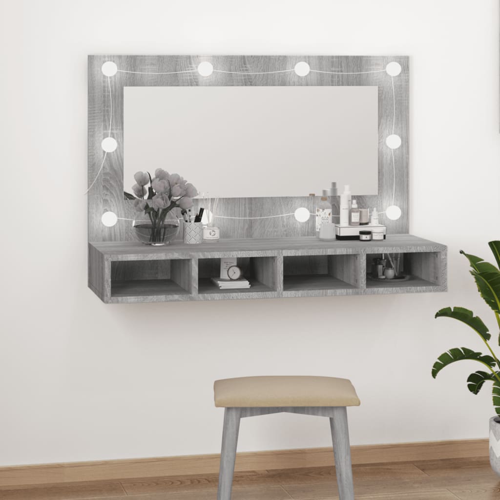 vidaXL spoguļskapītis ar LED, ozolkoka krāsa, 90x31,5x62 cm