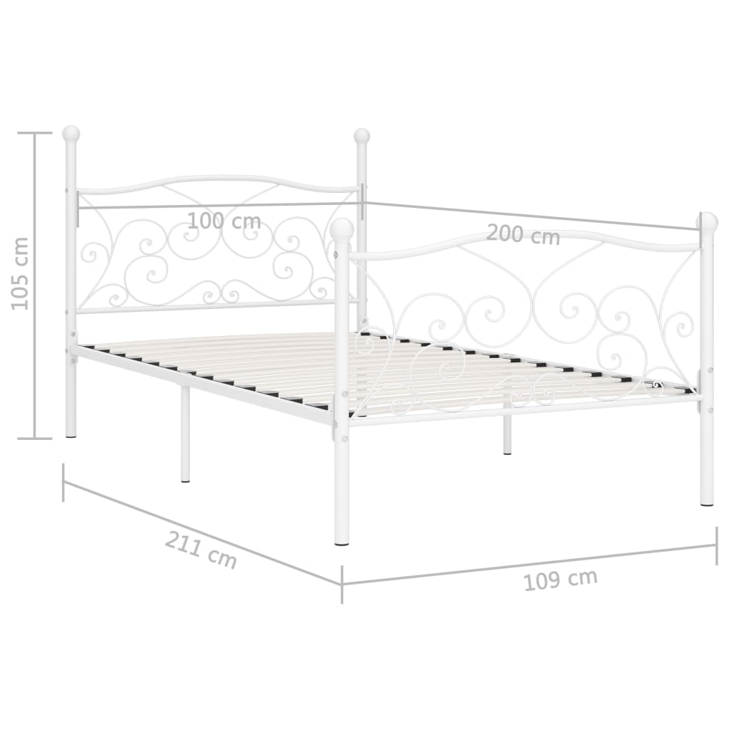 vidaXL gultas rāmis ar redeļu pamatni, balts, 100x200 cm, metāls